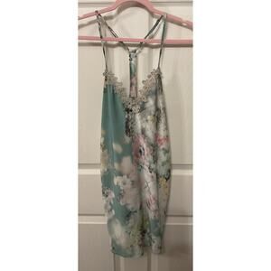 Flora Nikrooz Floral Embroidery Racerback Satin Chemise Gown, S